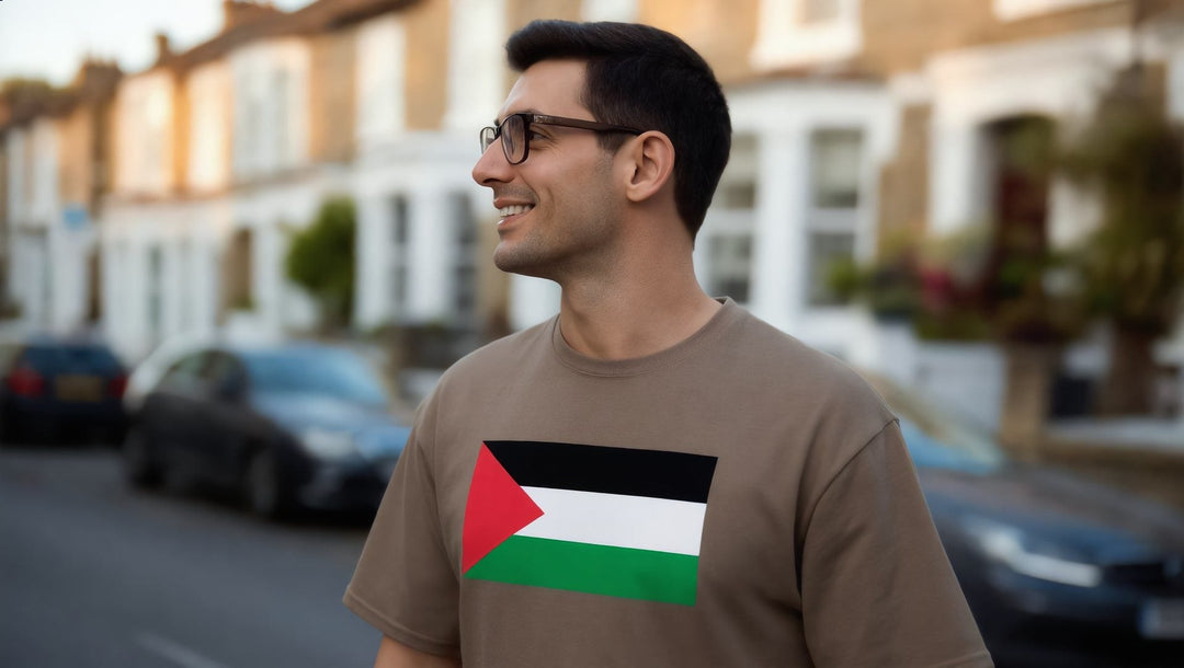 Man in a Palestine Flag t-shirt on Green Street, Upton Park