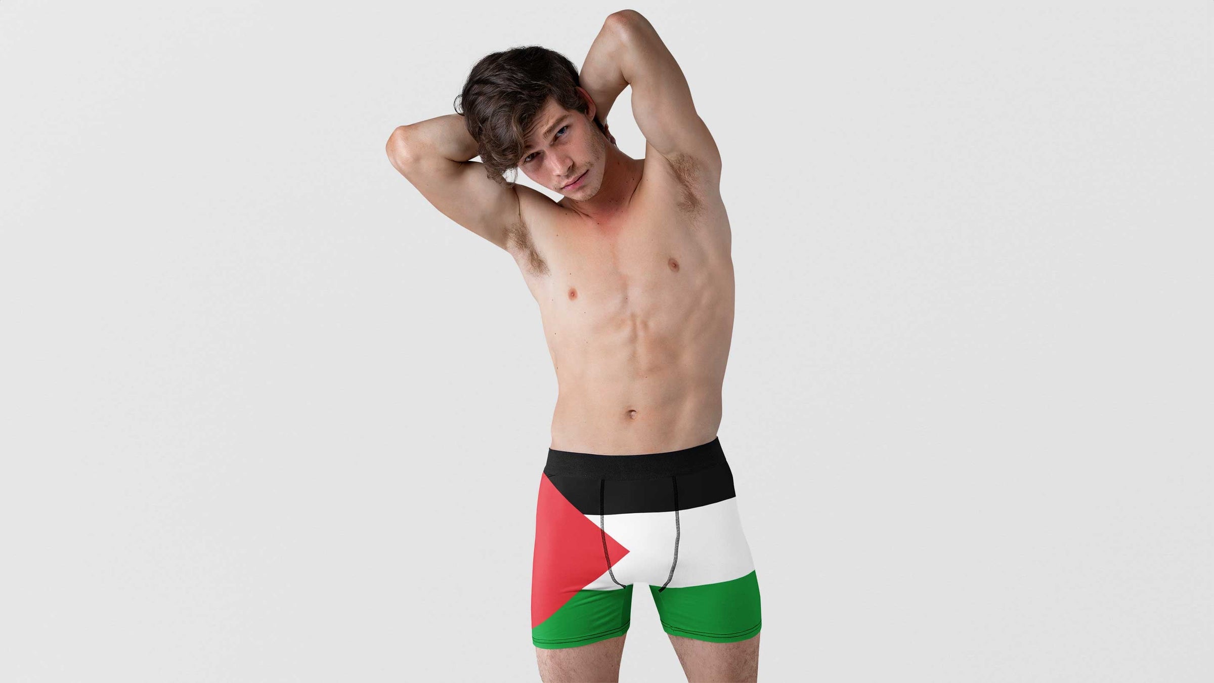 men with Palestine flag underwear