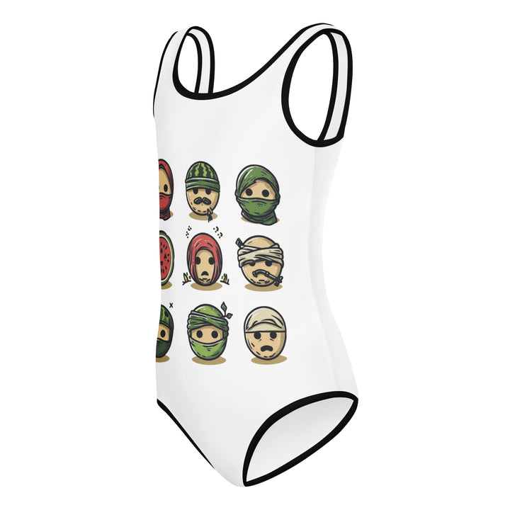 All-Over Print Kids Swimsuit - Palestine Emoji, Swimsuit White