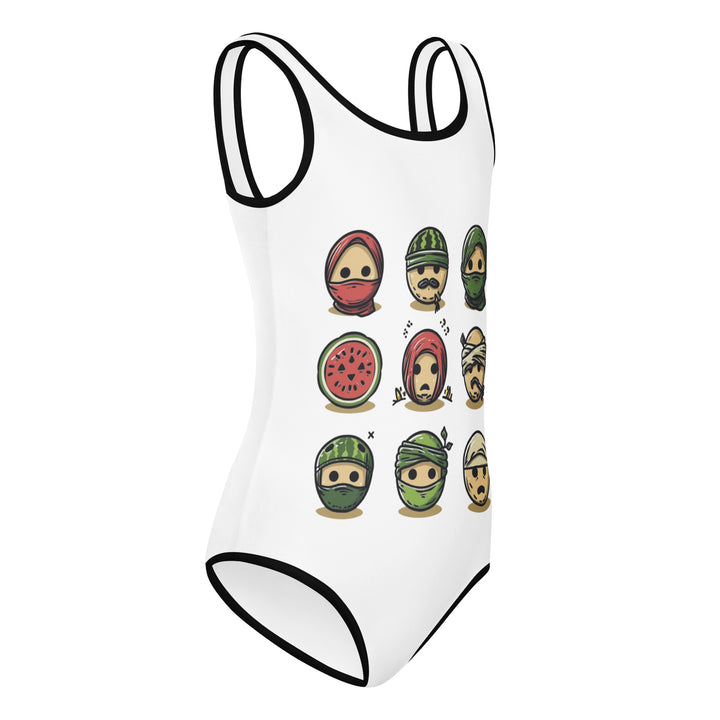 All-Over Print Kids Swimsuit - Palestine Emoji, Swimsuit White