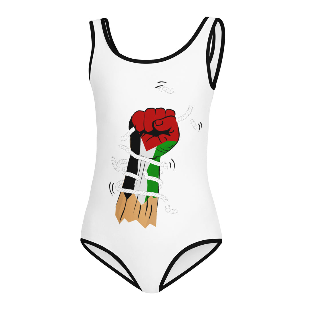 All-Over Print Kids Swimsuit - Palestine Hand, Swimsuit White