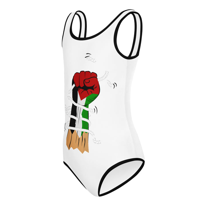 All-Over Print Kids Swimsuit - Palestine Hand, Swimsuit White