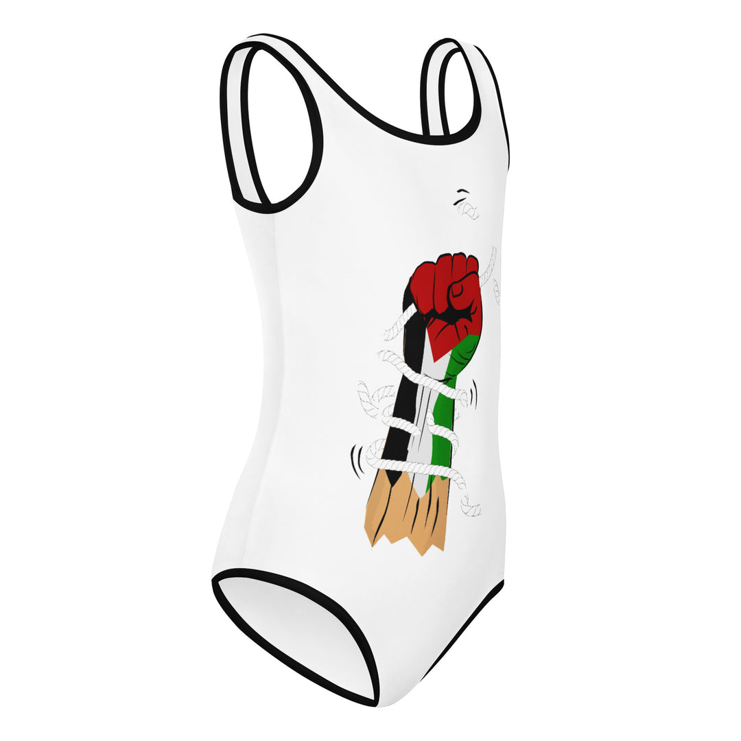 All-Over Print Kids Swimsuit - Palestine Hand, Swimsuit White