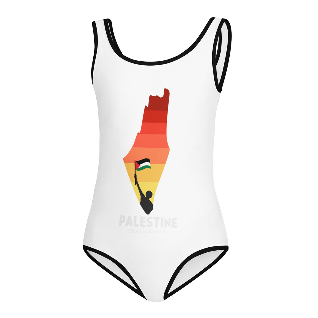 All-Over Print Kids Swimsuit - Palestine Map, Swimsuit White