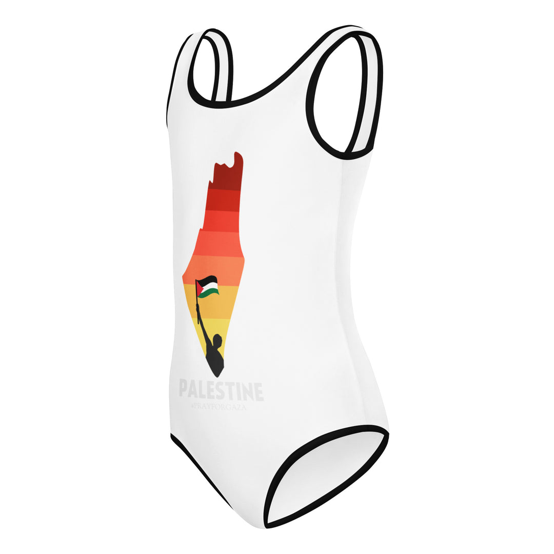 All-Over Print Kids Swimsuit - Palestine Map, Swimsuit White