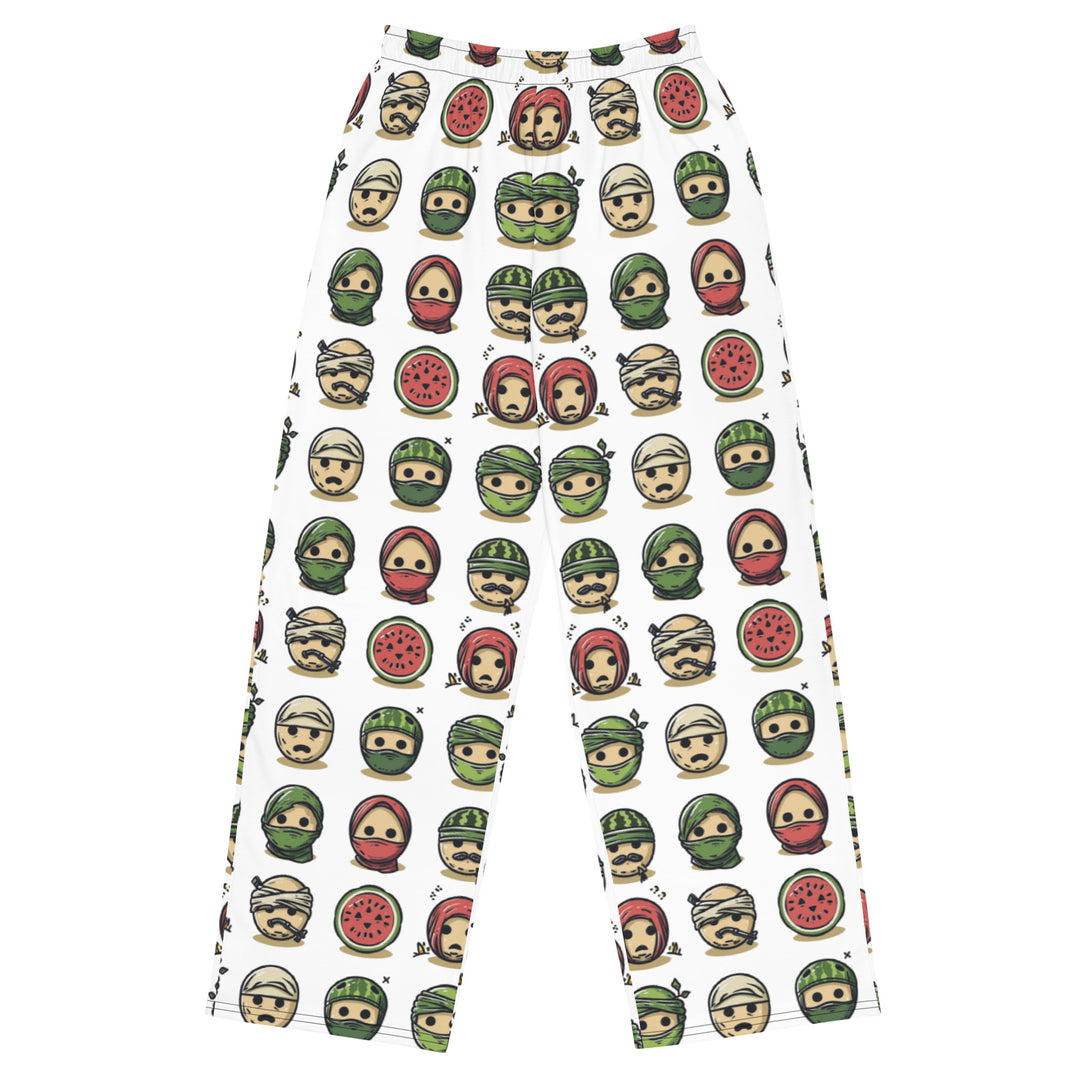 All-over print Women wide-leg pants - Palestine Emoji, Wide Leg Pants White