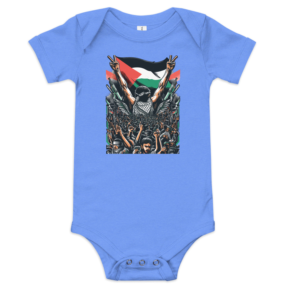 Baby short sleeve one piece - Art by Moh, Heather Columbia Blue