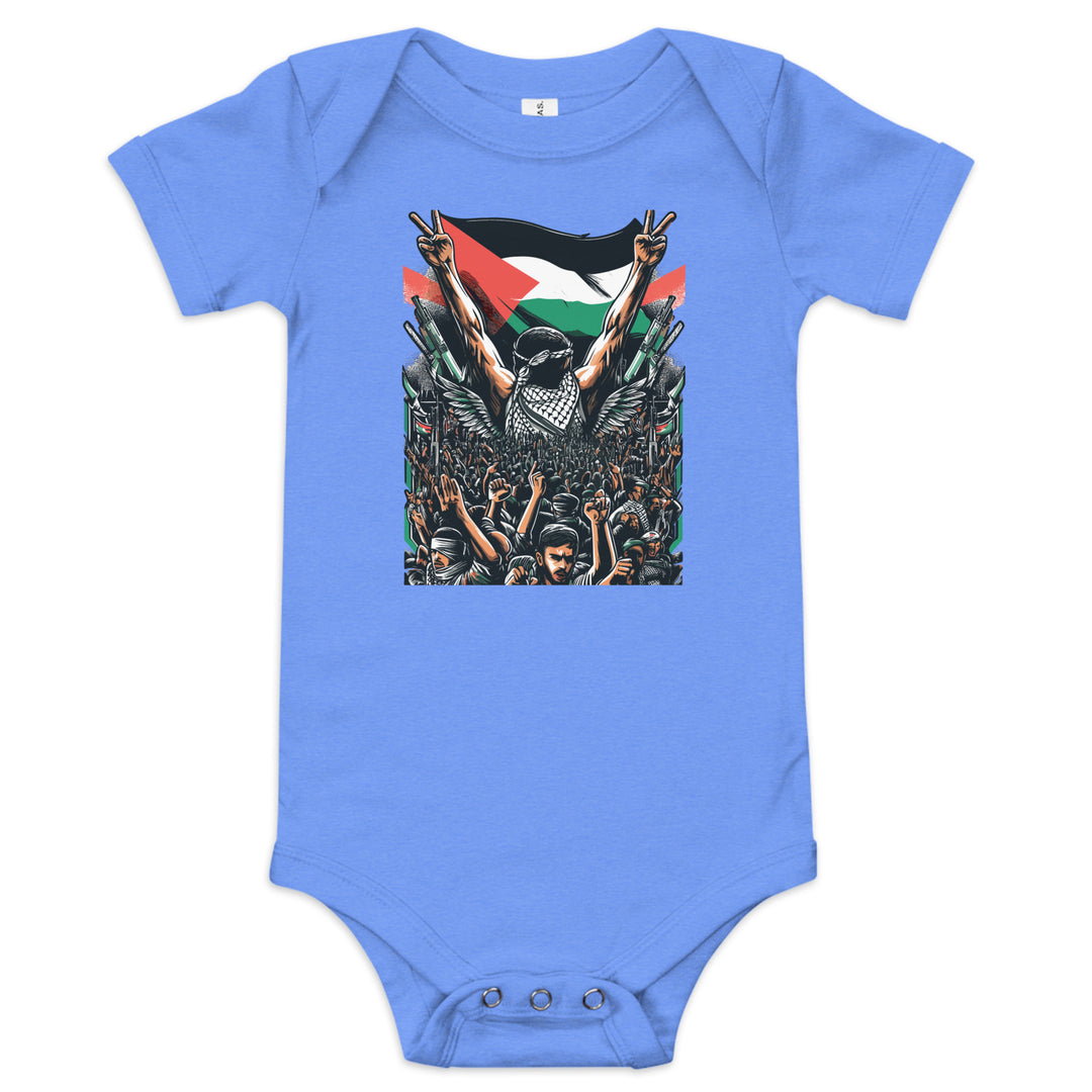 Baby short sleeve one piece - Art by Moh, Heather Columbia Blue