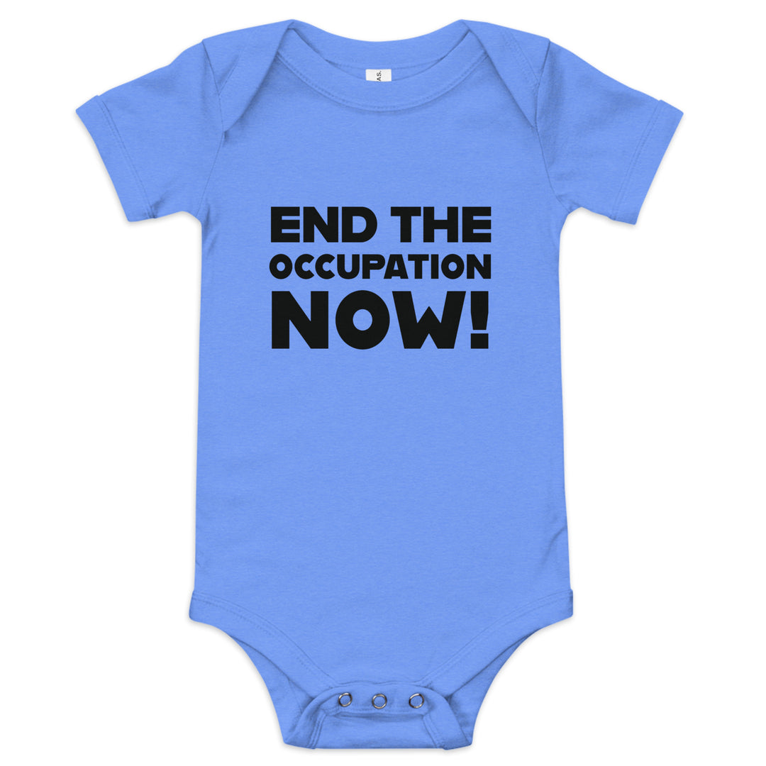 Baby Short Sleeve One Piece - End the Occupation Now!, Heather Columbia Blue