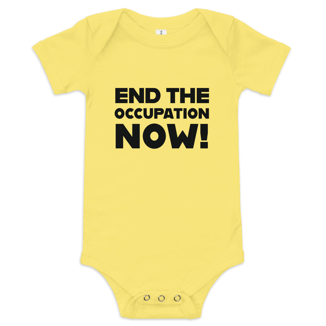 Baby Short Sleeve One Piece - End the Occupation Now!, Yellow