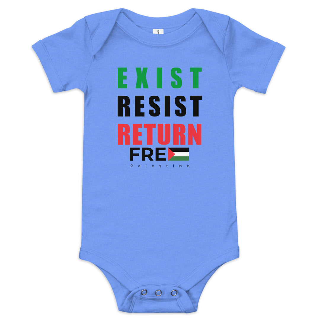 Baby Short Sleeve One Piece - Exist. Resist. Return., Heather Columbia Blue