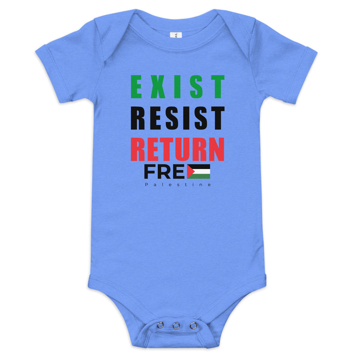 Baby Short Sleeve One Piece - Exist. Resist. Return., Heather Columbia Blue