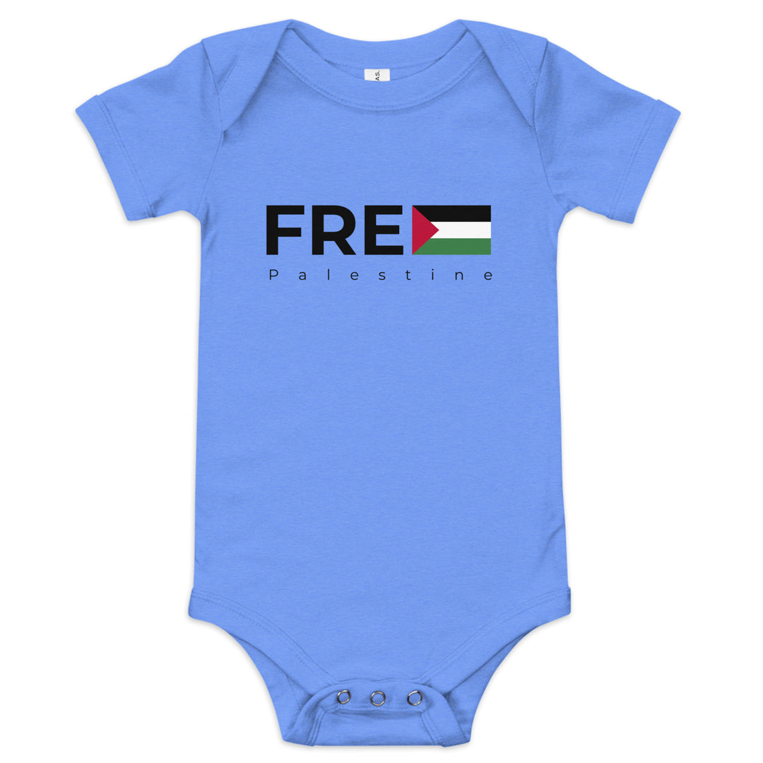 Baby short sleeve one piece - Free Palestine, Heather Columbia Blue