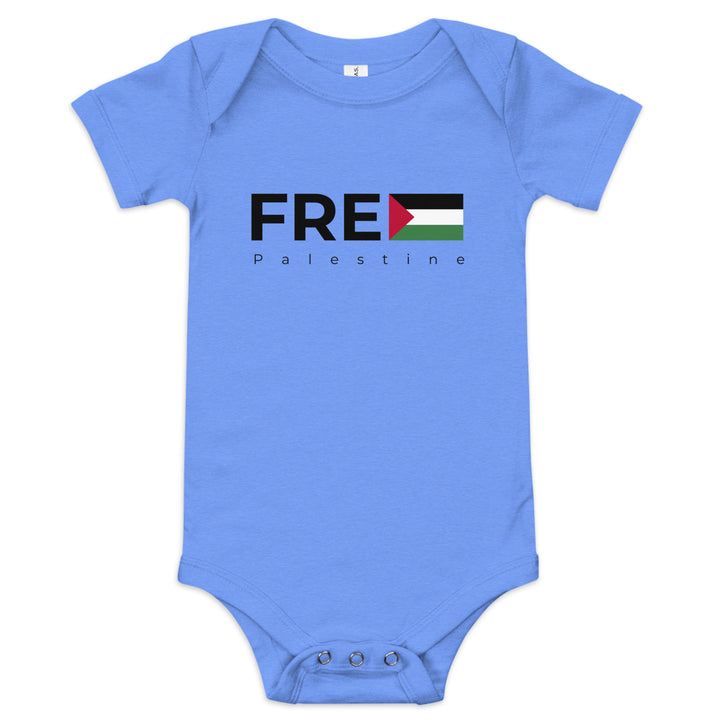 Baby short sleeve one piece - Free Palestine, Heather Columbia Blue