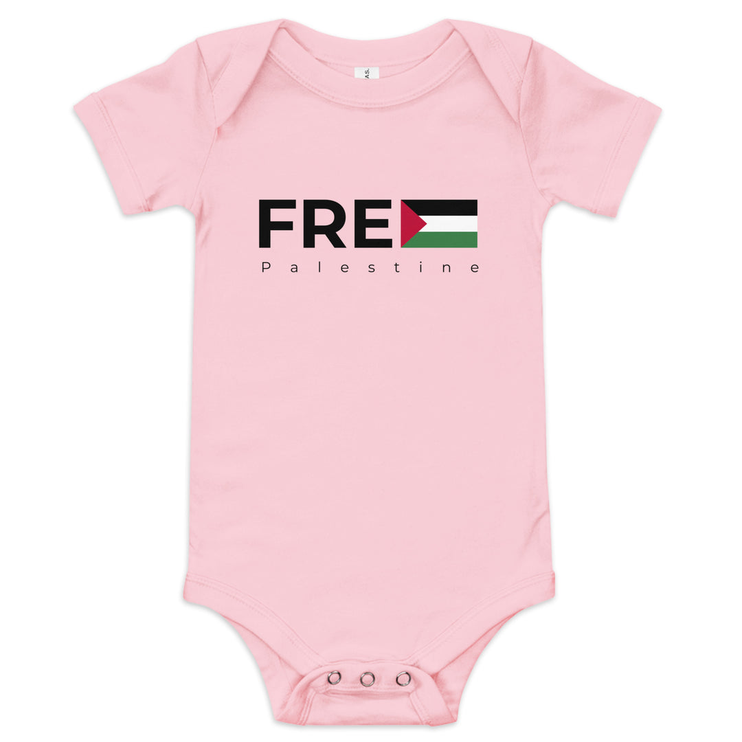 Baby short sleeve one piece - Free Palestine, Pink