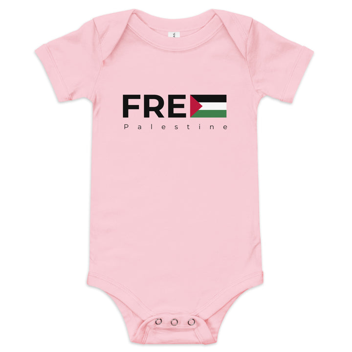 Baby short sleeve one piece - Free Palestine, Pink