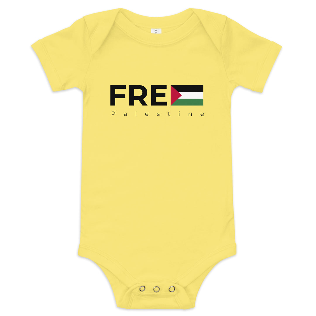 Baby short sleeve one piece - Free Palestine, Yellow