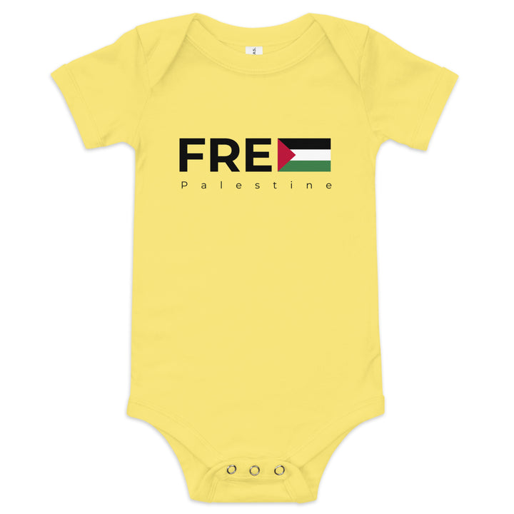 Baby short sleeve one piece - Free Palestine, Yellow