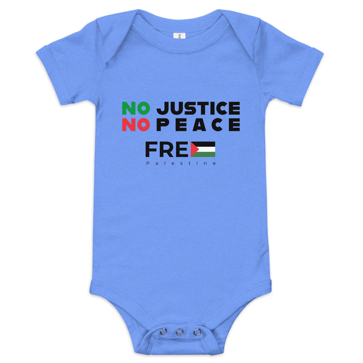 Baby Short Sleeve One Piece - No Justice No Peace, Heather Columbia Blue