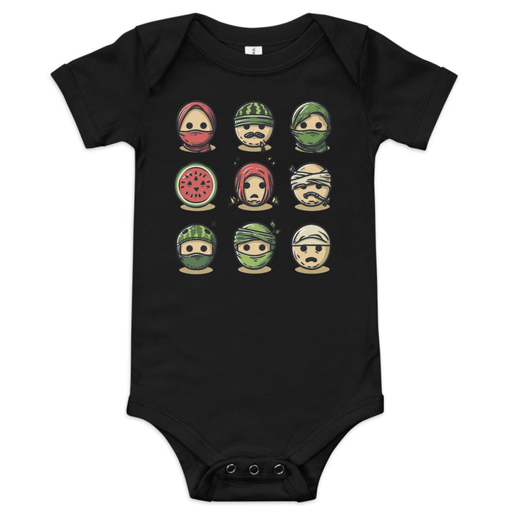 Baby short sleeve one piece - Palestine Emoji, Black
