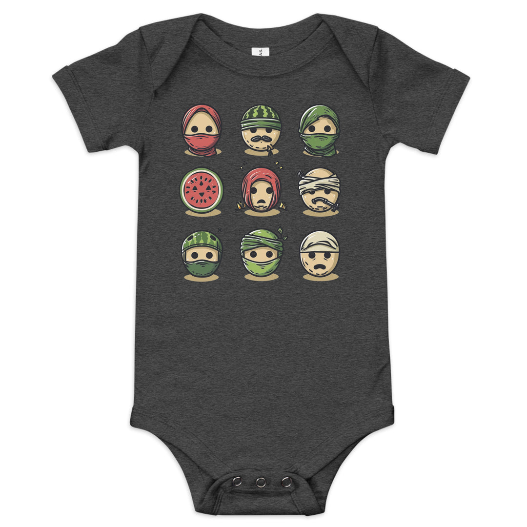 Baby short sleeve one piece - Palestine Emoji, Dark Grey Heather