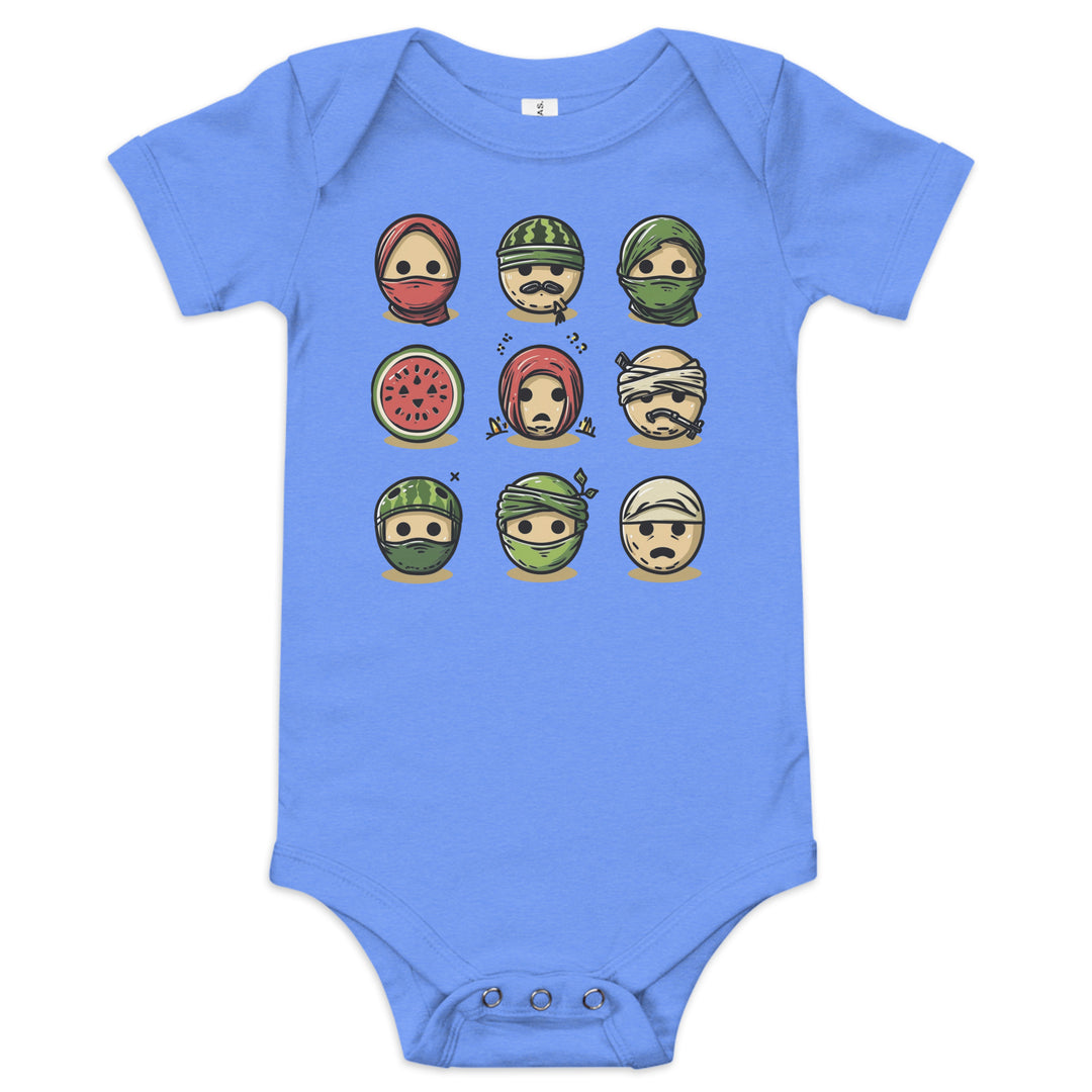Baby short sleeve one piece - Palestine Emoji, Heather Columbia Blue