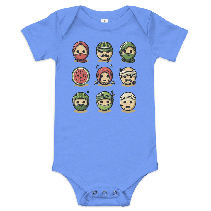 Baby short sleeve one piece - Palestine Emoji, Heather Columbia Blue