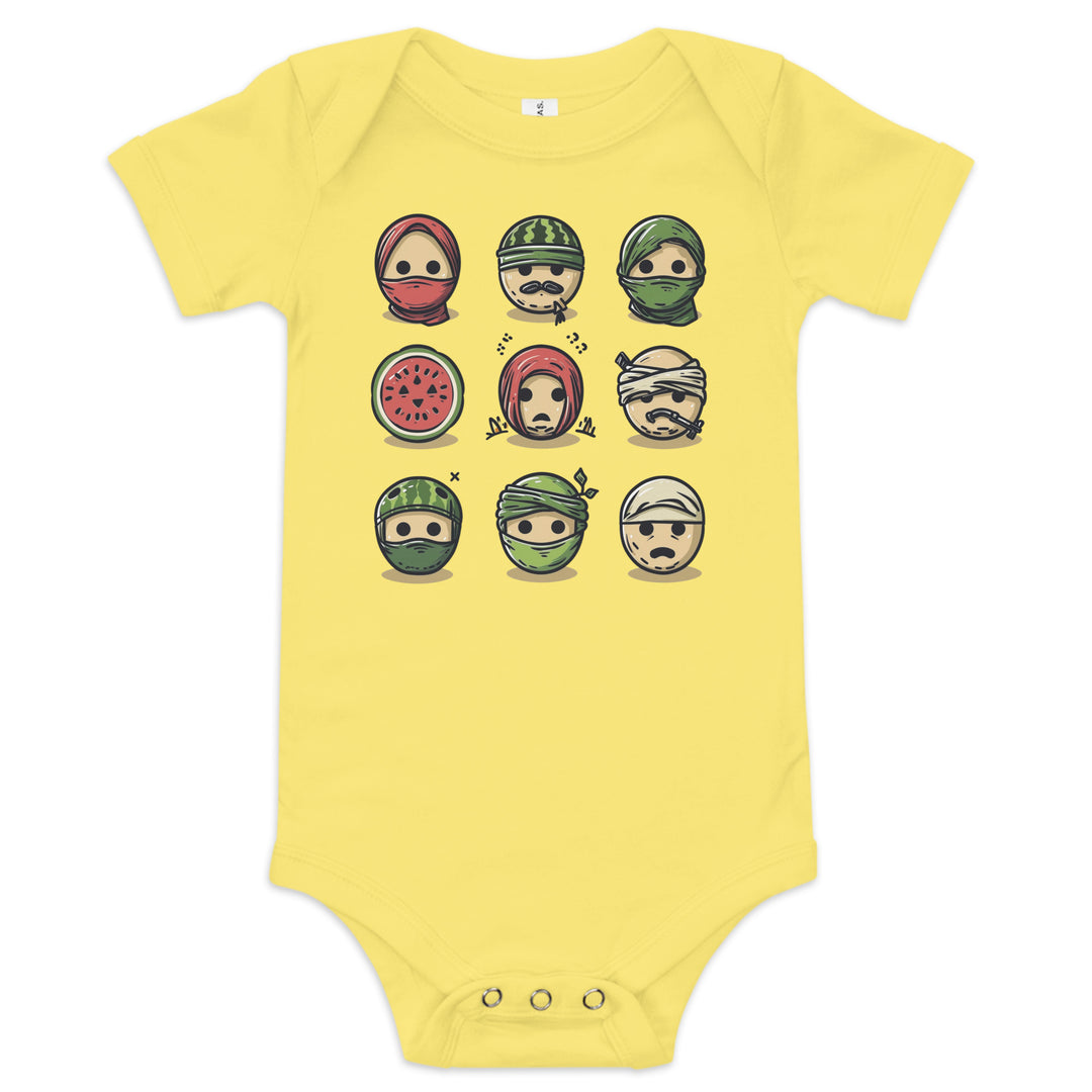 Baby short sleeve one piece - Palestine Emoji, Yellow