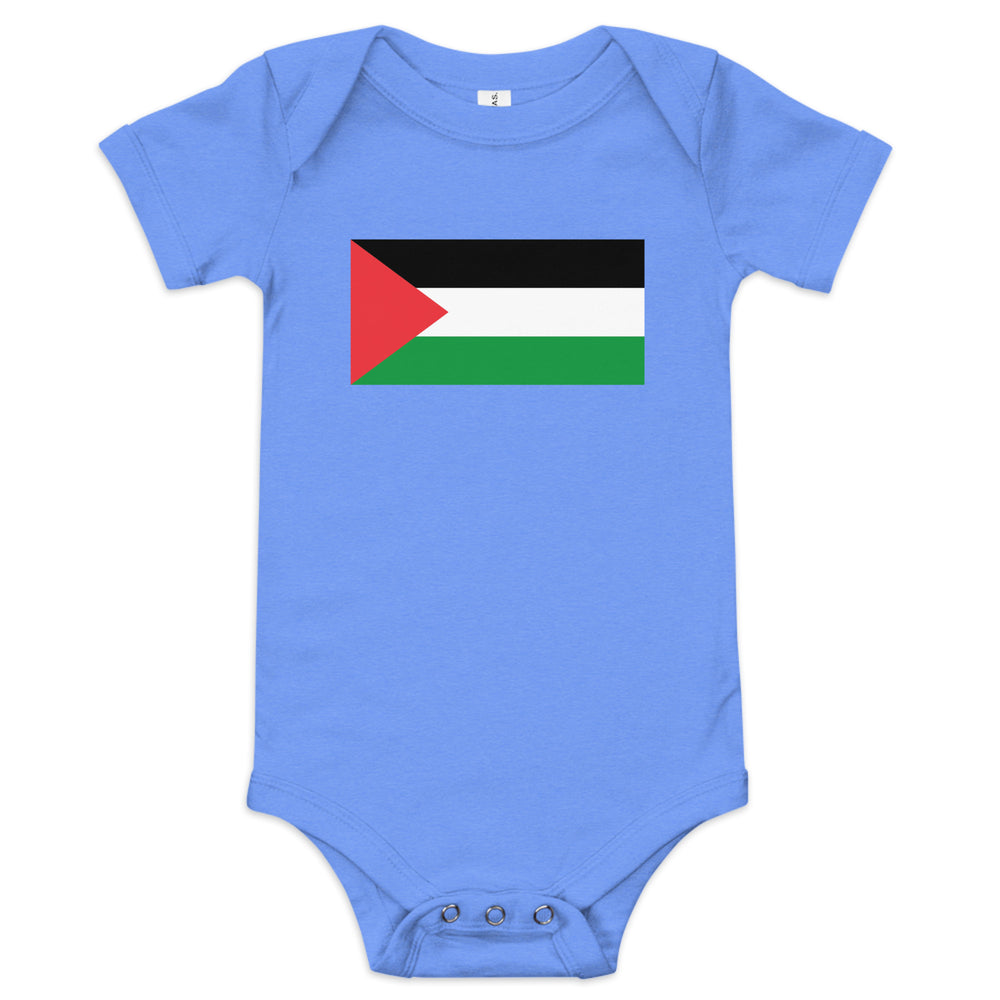 Baby short sleeve one piece - Palestine Flag, Heather Columbia Blue