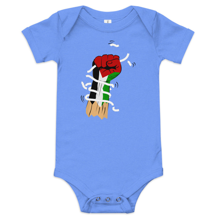 Baby short sleeve one piece - Palestine Hand, Heather Columbia Blue