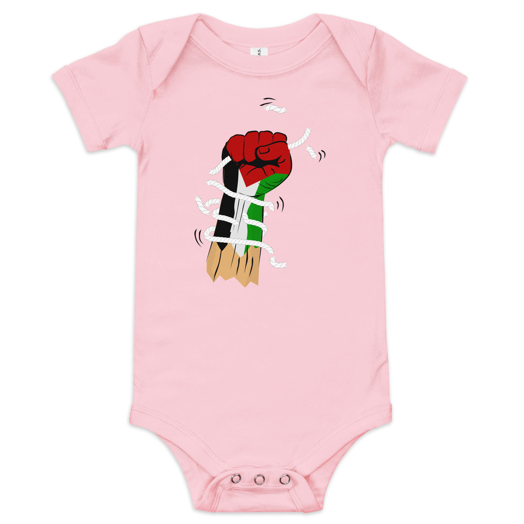 Baby short sleeve one piece - Palestine Hand, Pink