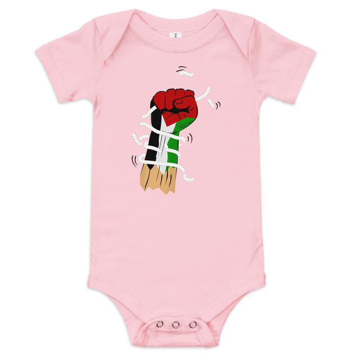 Baby short sleeve one piece - Palestine Hand, Pink
