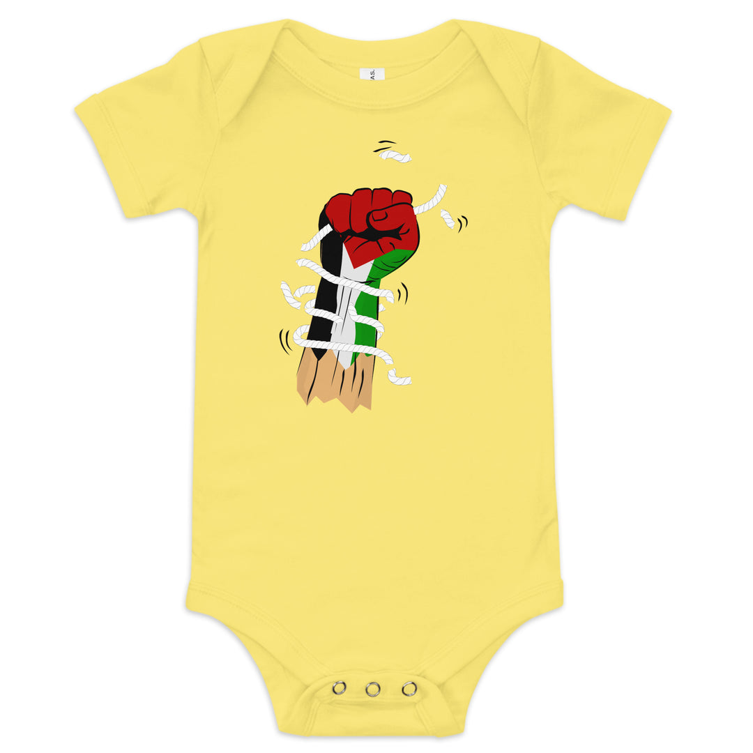 Baby short sleeve one piece - Palestine Hand, Yellow