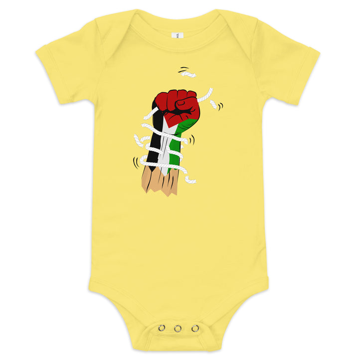 Baby short sleeve one piece - Palestine Hand, Yellow