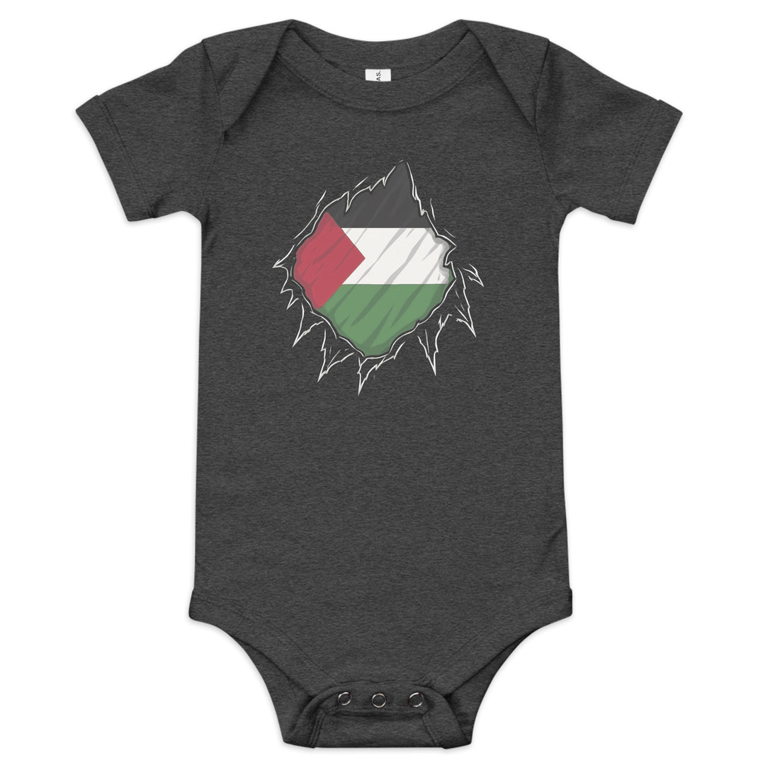 Baby Short Sleeve One Piece - Palestine Hero, Dark Grey Heather