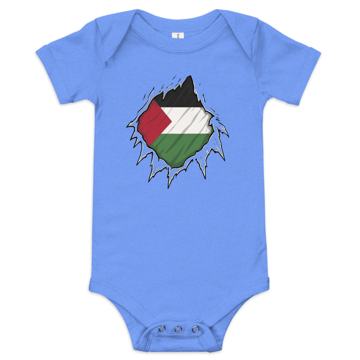 Baby Short Sleeve One Piece - Palestine Hero, Heather Columbia Blue