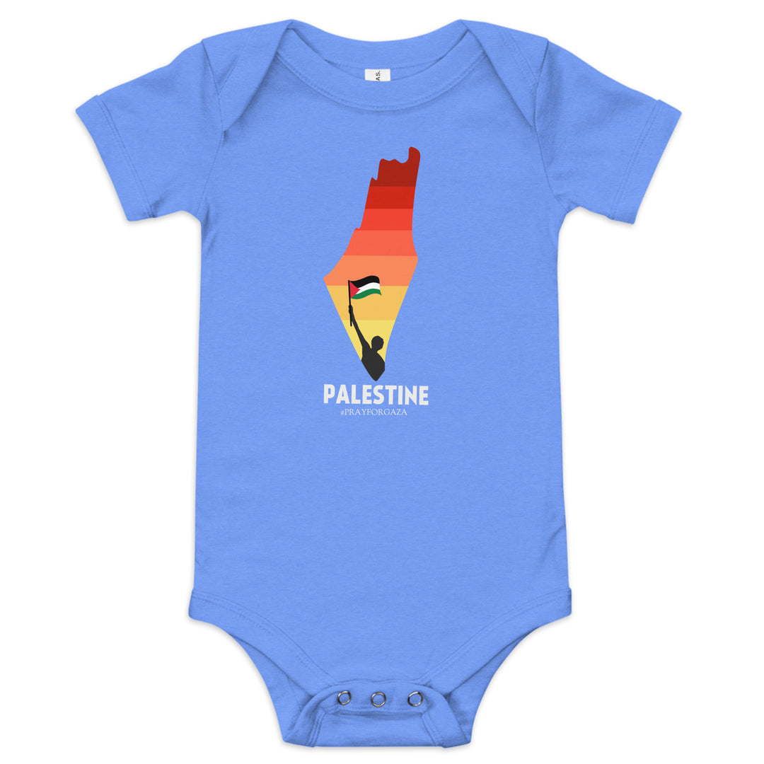Baby short sleeve one piece - Palestine Map, Heather Columbia Blue