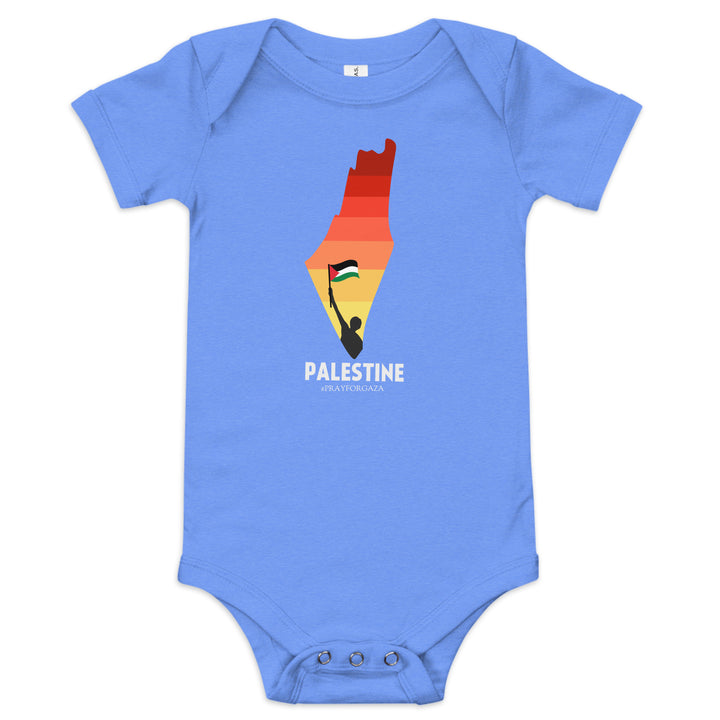 Baby short sleeve one piece - Palestine Map, Heather Columbia Blue