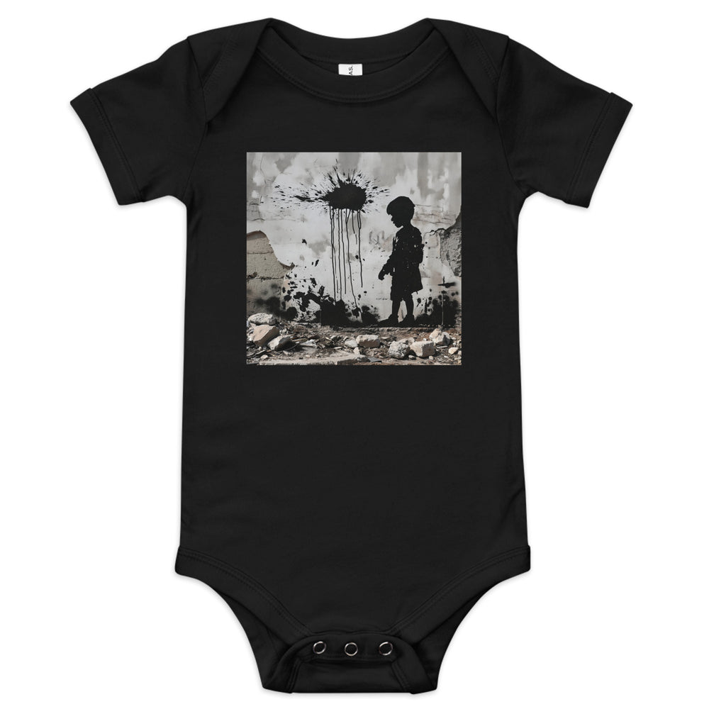 Baby short sleeve one piece - Palestine Wall, Black