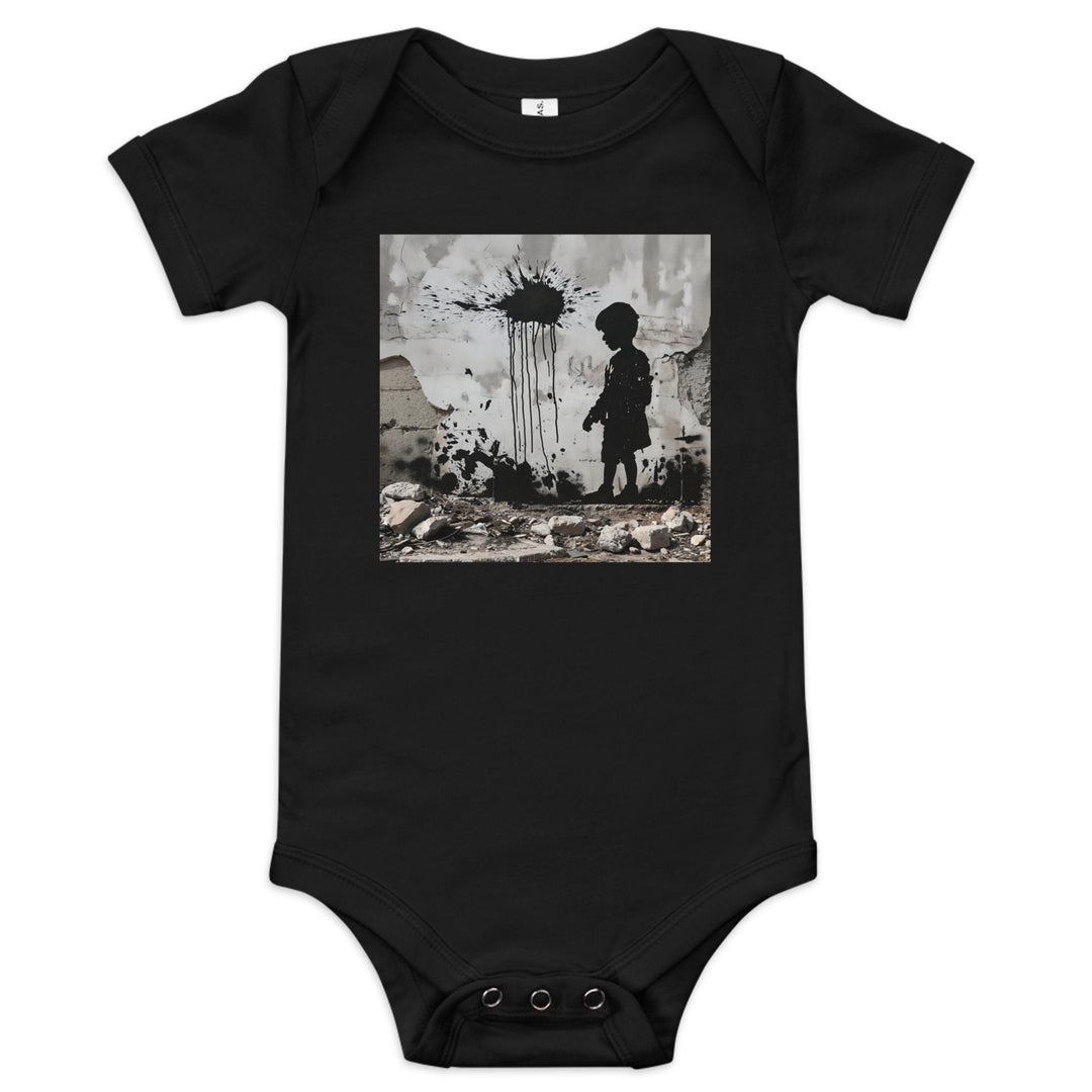 Baby short sleeve one piece - Palestine Wall, Black