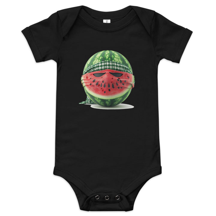 Baby short sleeve one piece - Palestine Watermelon Fighter, Black