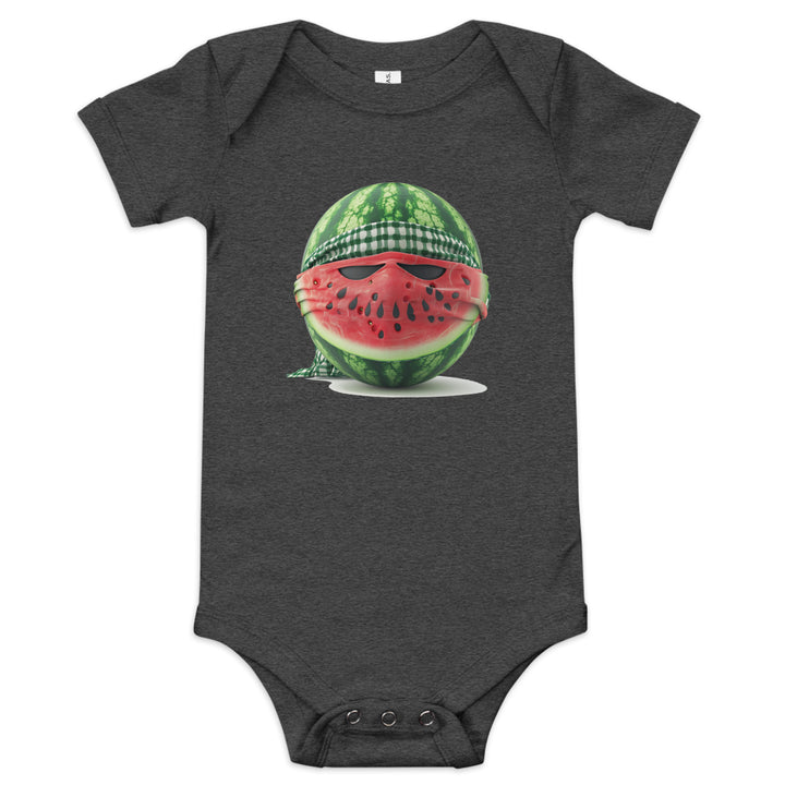 Baby short sleeve one piece - Palestine Watermelon Fighter, Dark Grey Heather