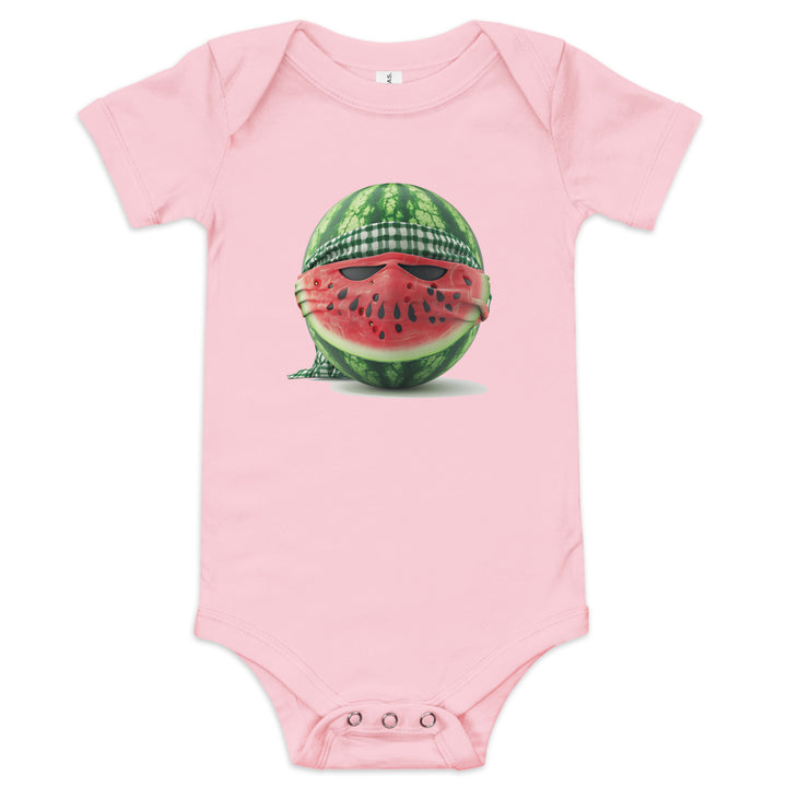 Baby short sleeve one piece - Palestine Watermelon Fighter, Pink