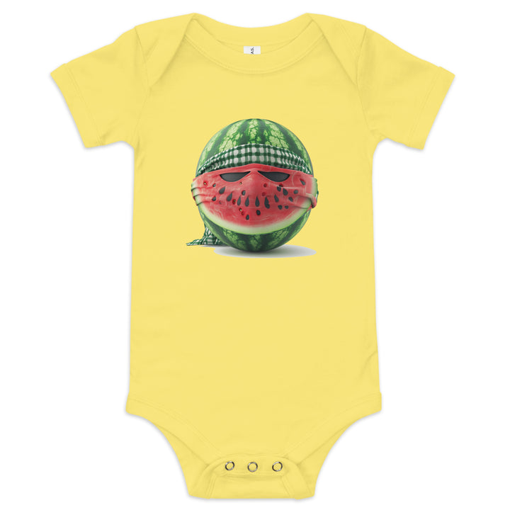 Baby short sleeve one piece - Palestine Watermelon Fighter, Yellow