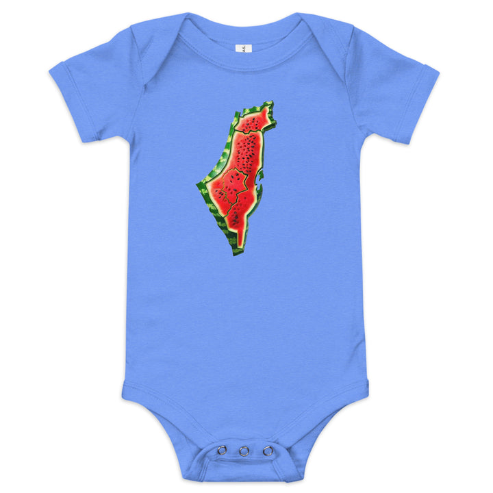 Baby short sleeve one piece - Palestine Watermelon, Heather Columbia Blue