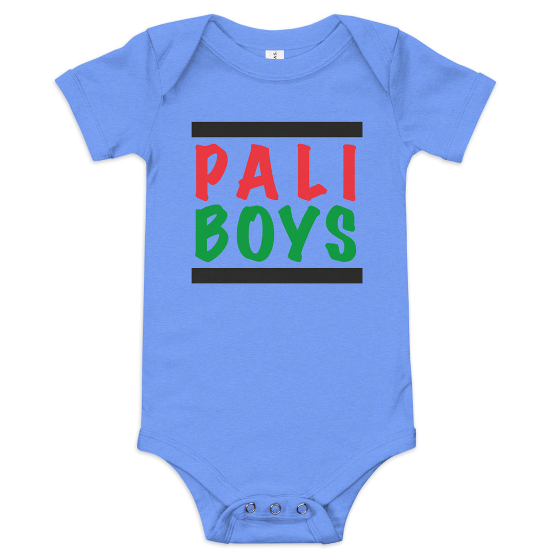 Baby Short Sleeve One Piece - Palestinian Boys, Heather Columbia Blue