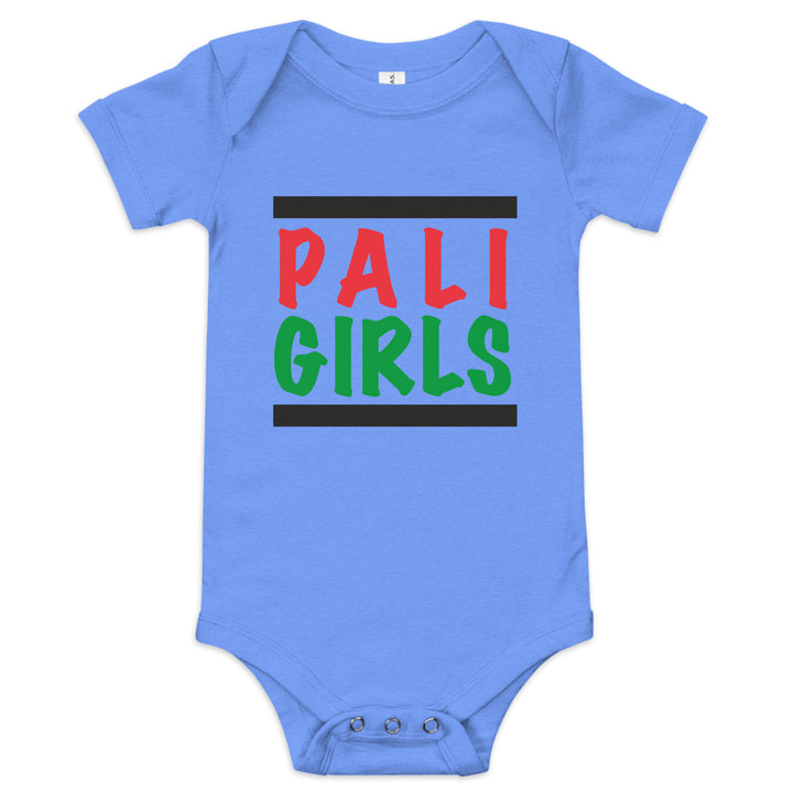 Baby Short Sleeve One Piece - Palestinian Girls, Heather Columbia Blue