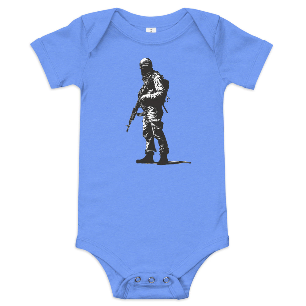 Baby short sleeve one piece - The Fighter, Heather Columbia Blue