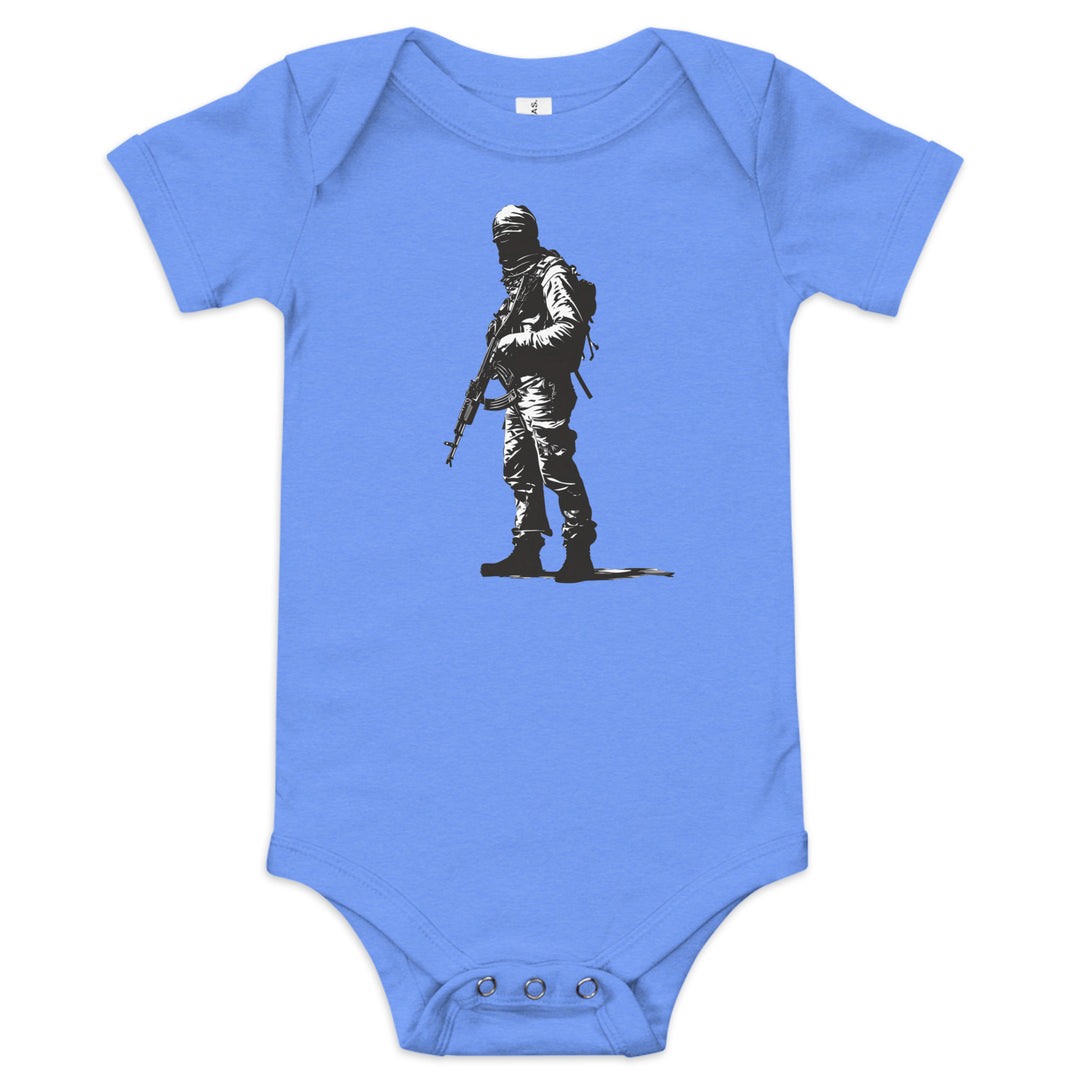 Baby short sleeve one piece - The Fighter, Heather Columbia Blue