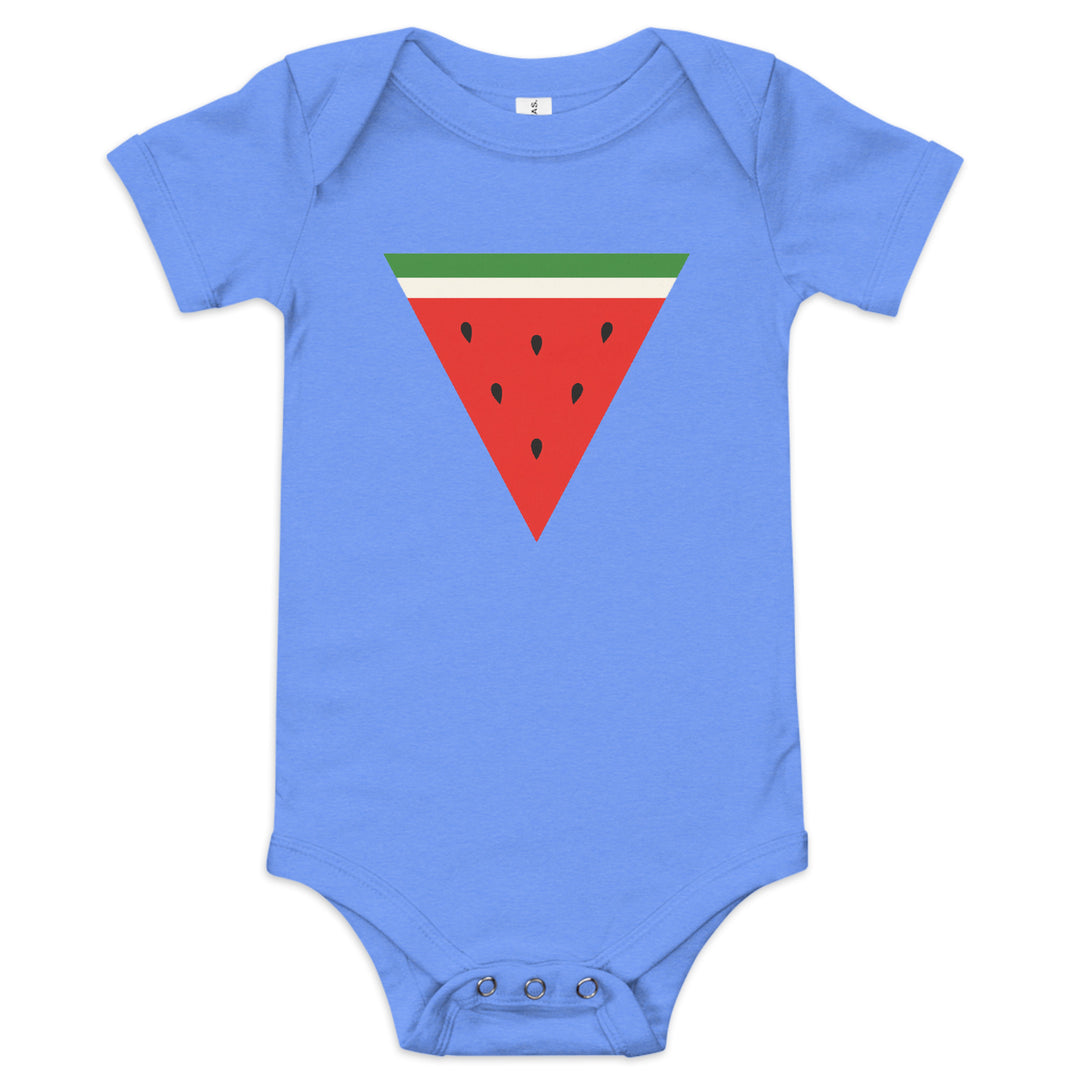 Baby short sleeve one piece - Triangle Watermelon, Heather Columbia Blue
